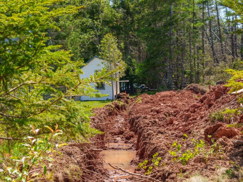 Excavated trench on a rural building lot in East Mountain, near Truro NS